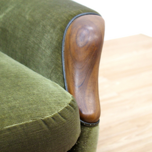 MID CENTURY GREEN VELVET SOFA & CHAIRS BY HEALS OF LONDON
