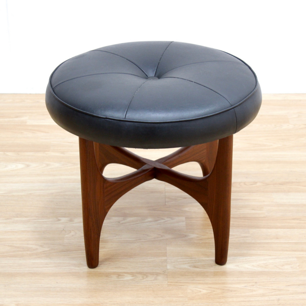 MID CENTURY ASTRO VANITY STOOL BY G PLAN IN BLACK LEATHER
