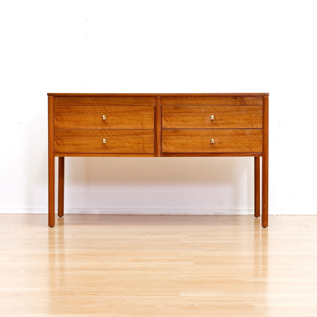 LOW MID CENTURY FOUR DRAWER CONSOLE DRESSER