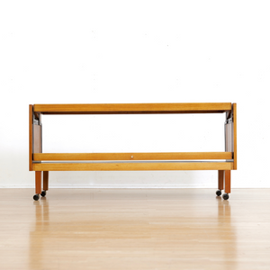 LARGE MID CENTURY MECHANICAL BAR CART FOLDING CONSOLE TABLE