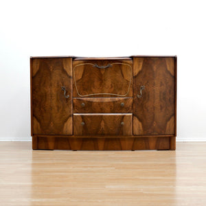 1950s WALNUT COCKTAIL CABINET CREDENZA BY BEAUTILITY FURNITURE