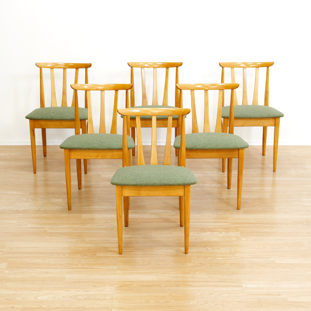 SET OF SIX MID CENTURY DINING CHAIRS BY ELLIOTS OF NEWBURY