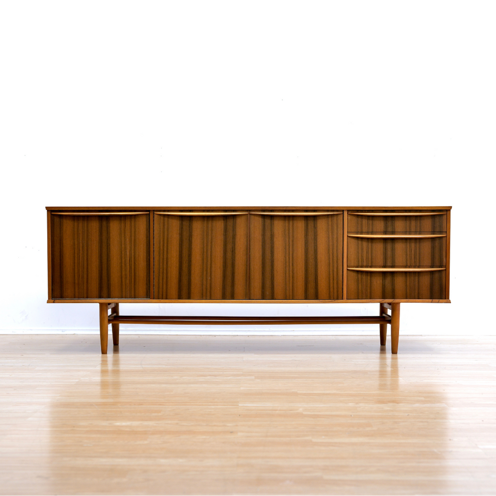 MID CENTURY LONG TEAK CREDENZA BY NEIL MORRIS FOR MORRIS OF GLASGOW