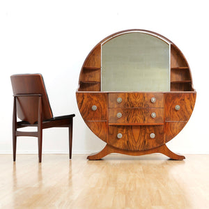 1960S ART DECO REVIVAL WALNUT VANITY DRESSER AND MIRROR