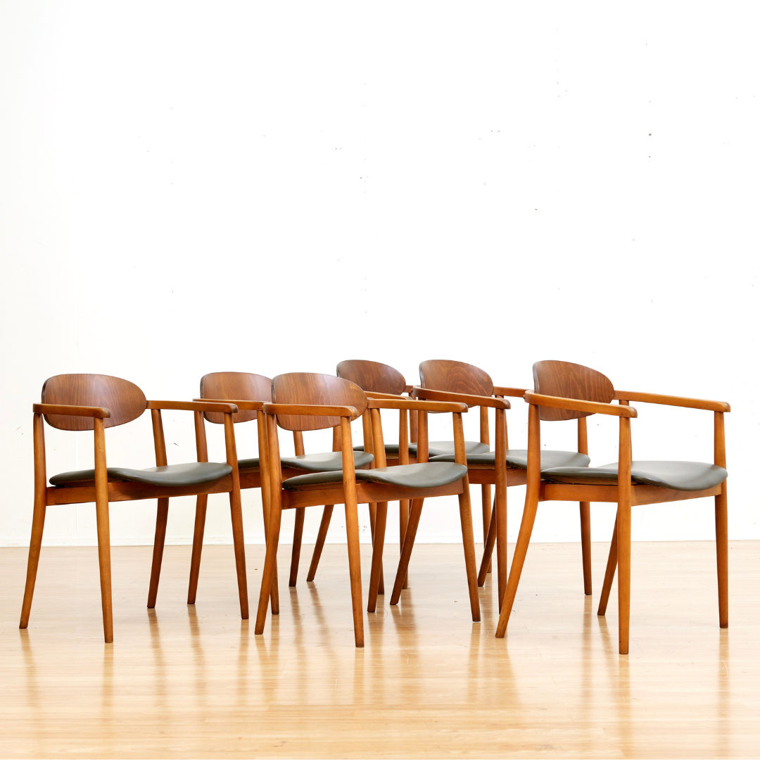 SET OF SIX MID CENTURY DINING CHAIRS BY ANTONIN SUMAN FOR LIGNA