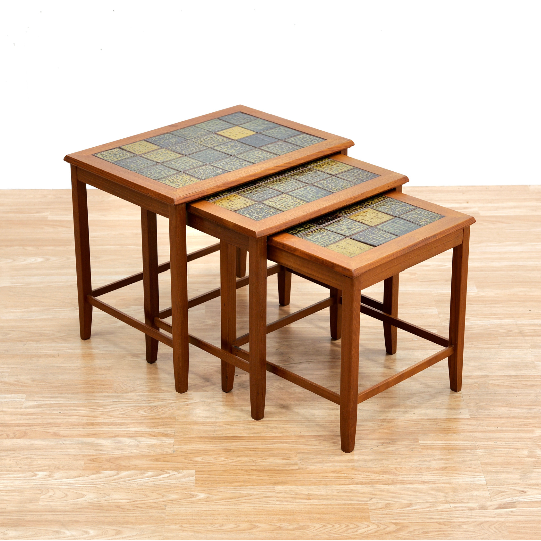 DANISH MODERN TEAK & TILE TOP NESTING  TABLES