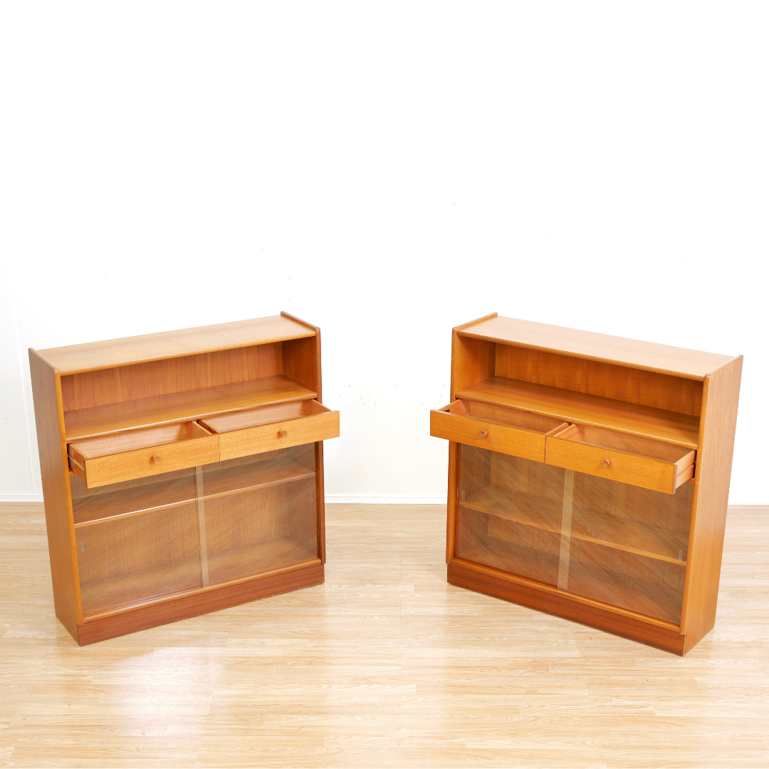 Pair of Vintage Teak China Display Cabinets by Nathan Furniture