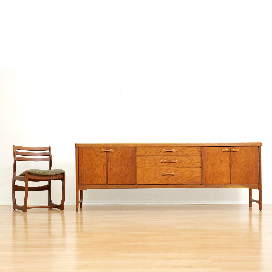 LONG MID CENTURY TEAK CREDENZA BY NATHAN FURNITURE OF LONDON