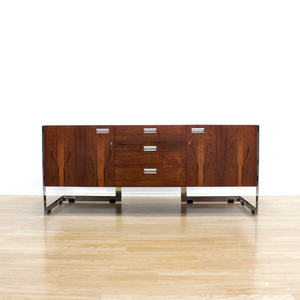 1970S POST MODERN ROSEWOOD & CHROME CREDENZA BY RICHARD YOUNG FOR MERROW ASSOCIATES