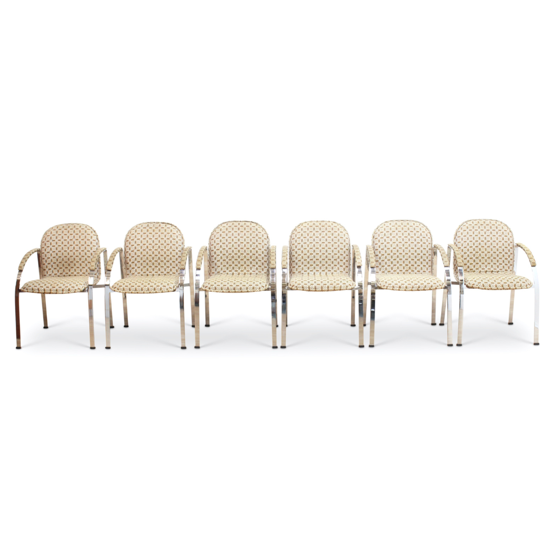 POST MODERN 1970S CHROME DINING CHAIRS BY RICHARD YOUNG FOR MERROW ASSOCIATES