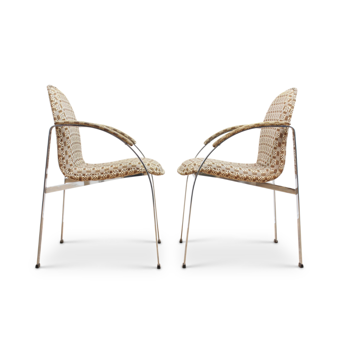 POST MODERN 1970S CHROME DINING CHAIRS BY RICHARD YOUNG FOR MERROW ASSOCIATES