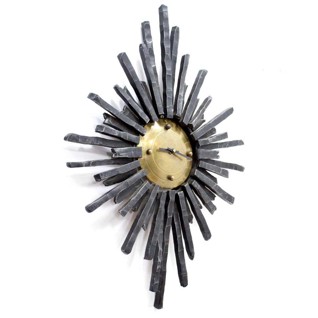 MID CENTURY CAST IRON BRUTALIST CLOCK MADE IN GERMANY