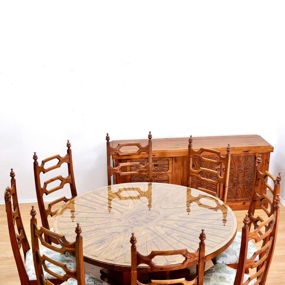 1970S HAND CARVED BRUTALIST DINING SET BY AQUARIUS ENTERPRISES AFRICA