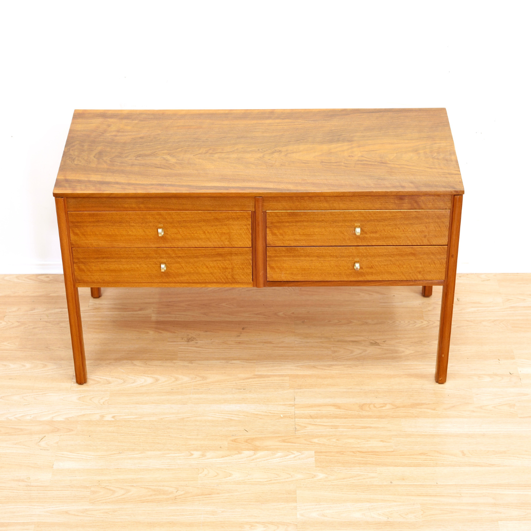 LOW MID CENTURY FOUR DRAWER CONSOLE DRESSER