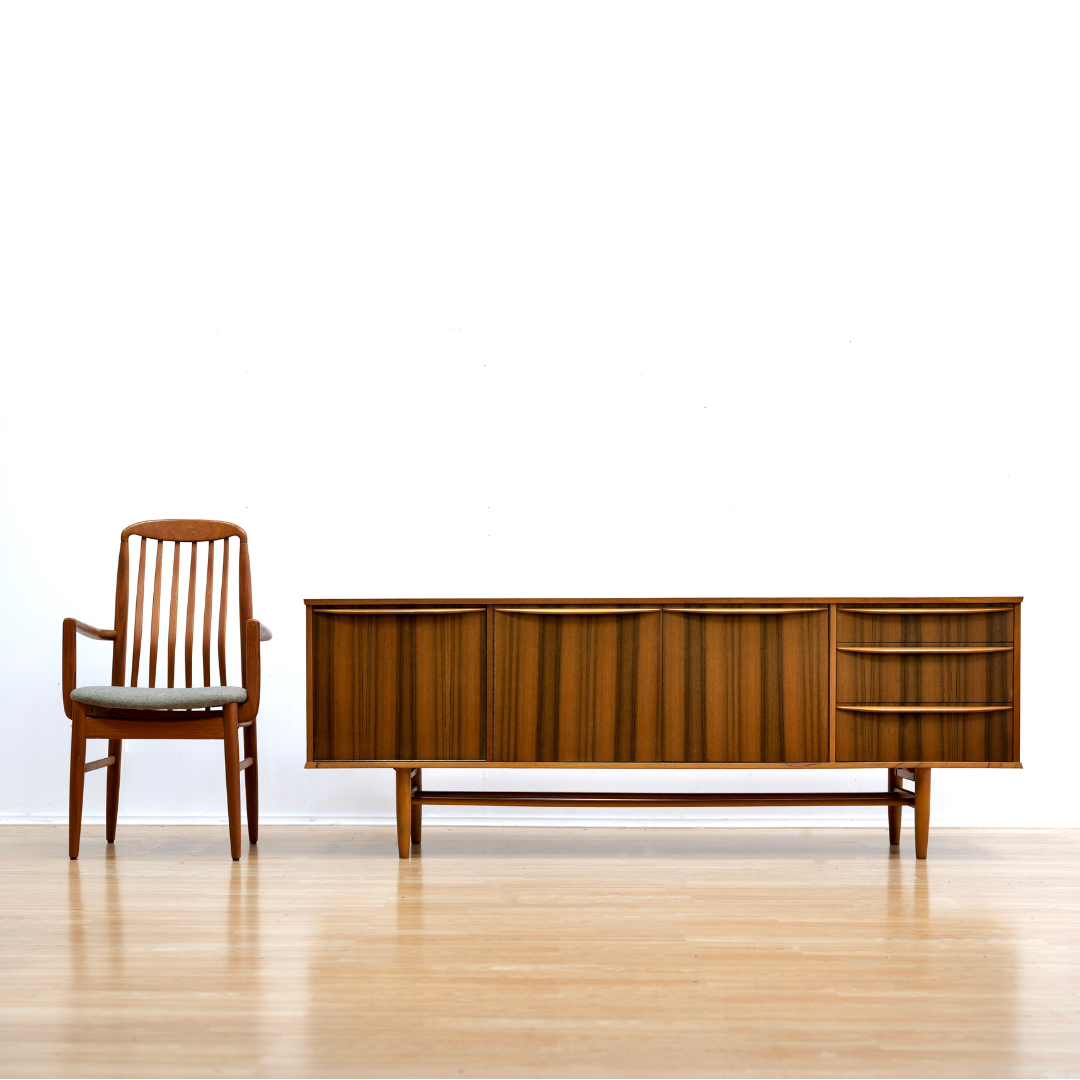 MID CENTURY LONG TEAK CREDENZA BY NEIL MORRIS FOR MORRIS OF GLASGOW