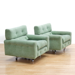 MID CENTURY FOUR SEATER SOFA & SWIVEL CHAIR SET IN THE STYLE OF  MILO BAUGHMAN