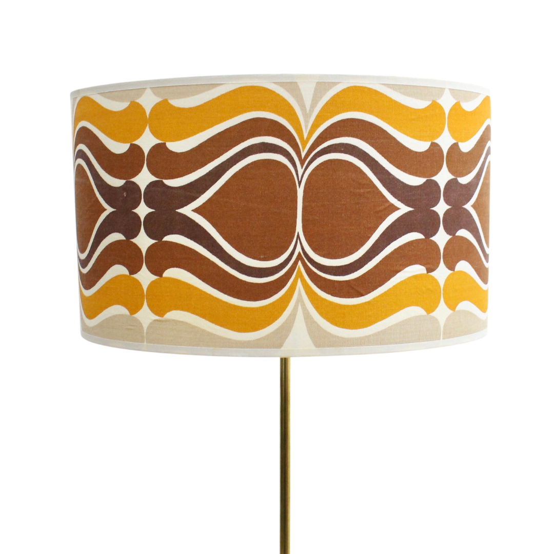 Mid Century Teak Standing Floor Lamp & Psychedelic Shade