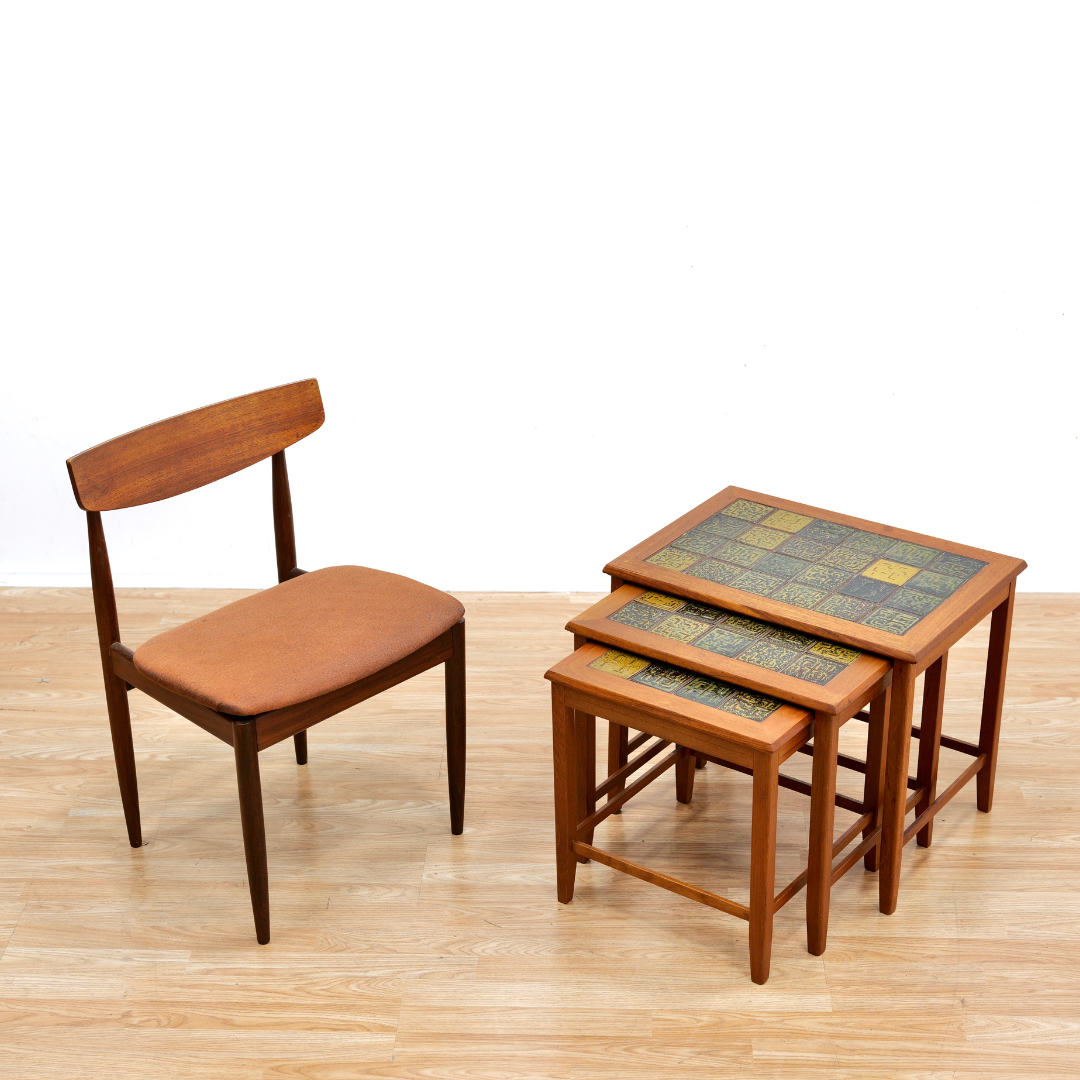 DANISH MODERN TEAK & TILE TOP NESTING  TABLES