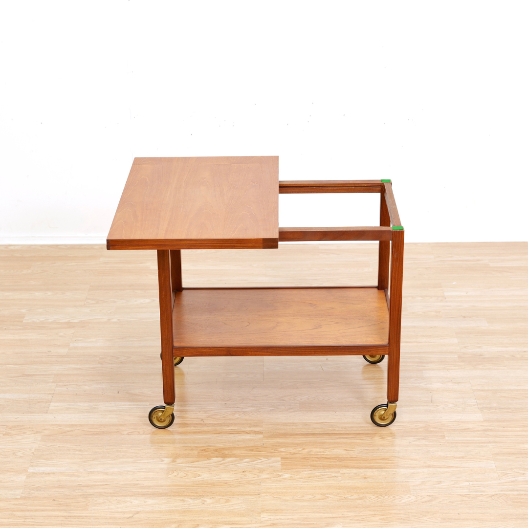 MID CENTURY TEAK FOLDING BAR CART