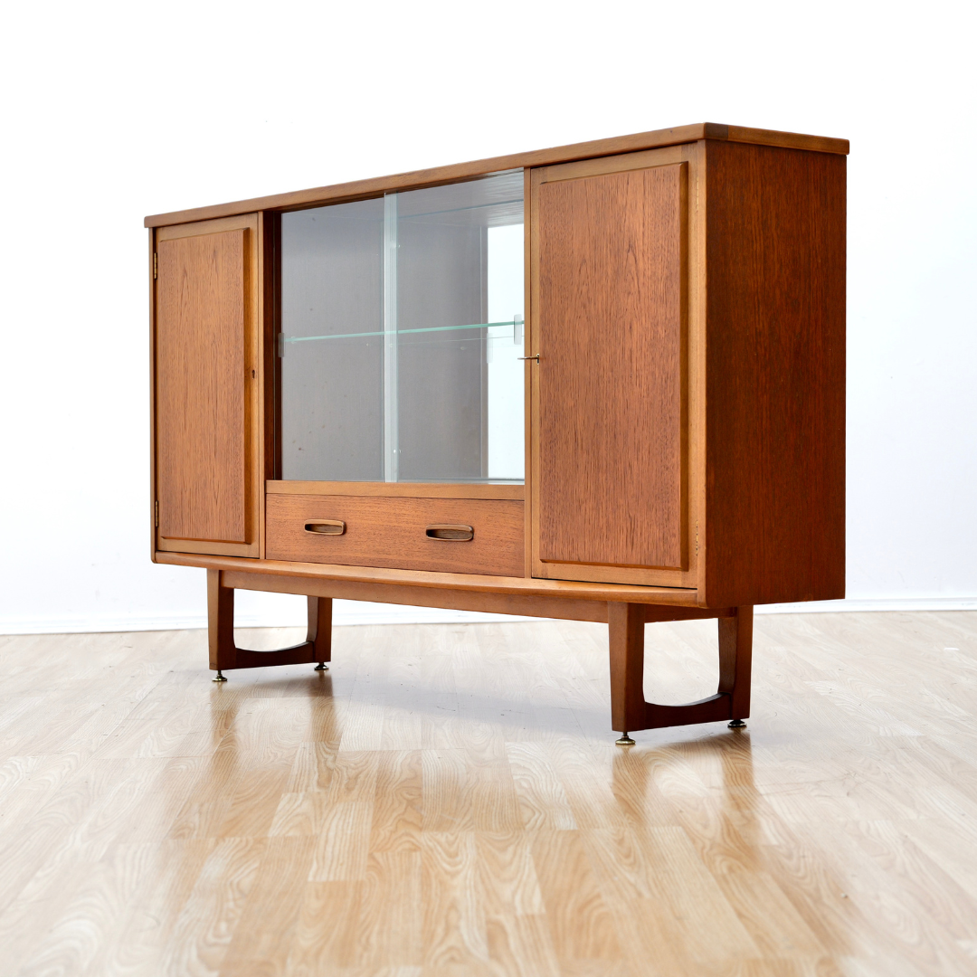 MID CENTURY TEAK CHINA DISPLAY CABINET SIDEBOARD BY JENTIQUE FURNITURE