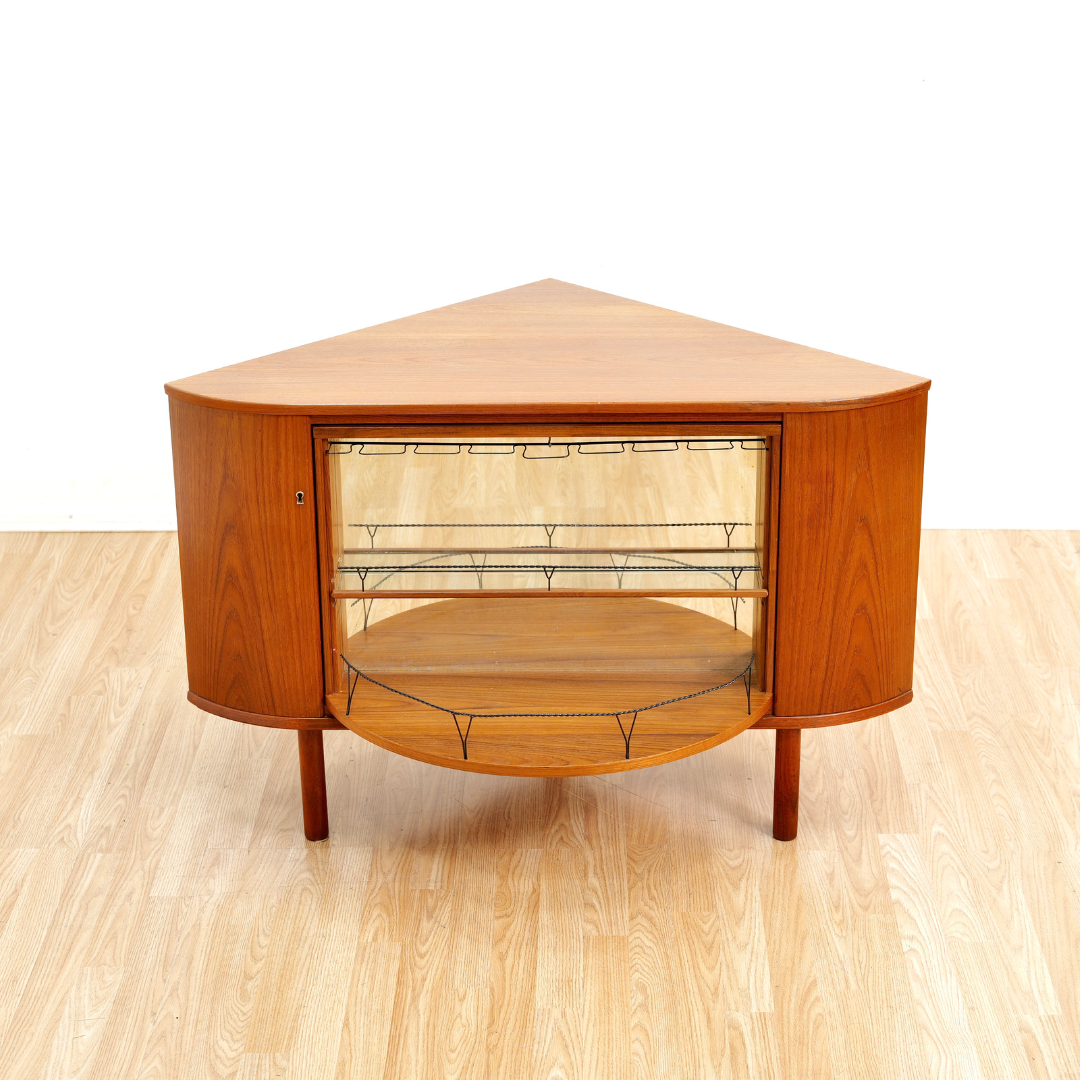 MID CENTURY TEAK REVOLVING CORNER BAR BY SIESTA