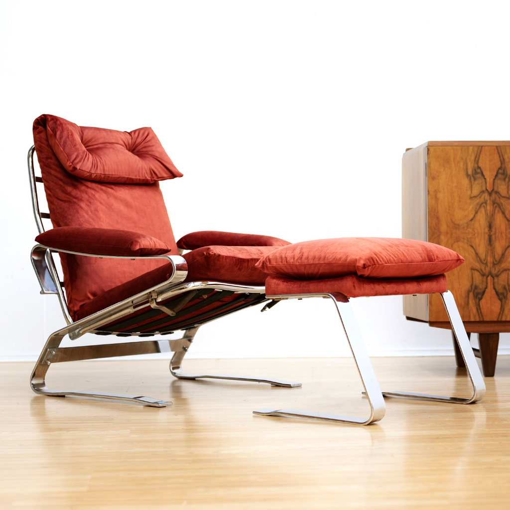 Chrome & Velvet Lounge Chairs by Reinhold Adolf and Hans-Jurgen for Schrapfer
