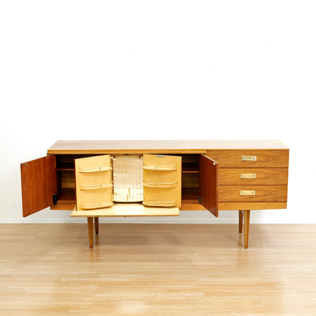 MID CENTURY WALNUT LIQUOR CABINET CREDENZA BY BEAUTILITY FURNITURE