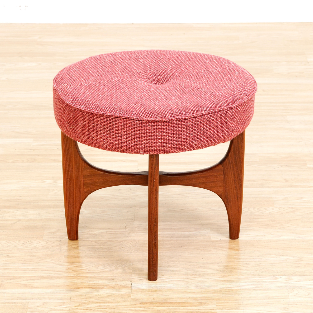 MID CENTURY ASTRO VANITY STOOL BY G PLAN IN TEAK & RED