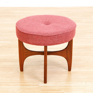 MID CENTURY ASTRO VANITY STOOL BY G PLAN IN TEAK & RED