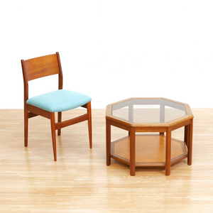 MID CENTURY TEAK & GLASS OCTAGONAL COFFEE SIDE TABLE