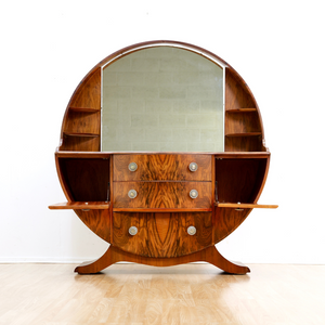 1960S ART DECO REVIVAL WALNUT VANITY DRESSER AND MIRROR