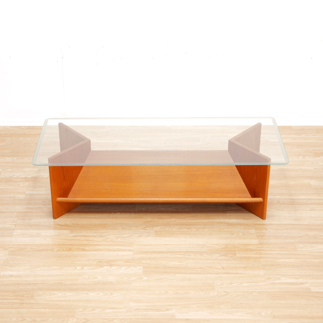 VINTAGE TEAK & GLASS COFFEE TABLE WITH MAGAZINE SHELVES BY G PLAN