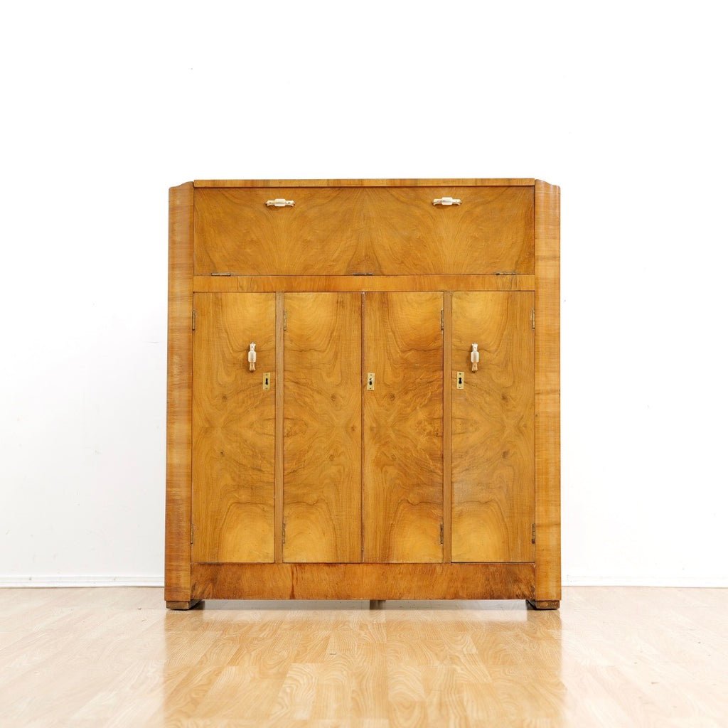 1930S ENGLISH ART DECO WALNUT BURL DRY BAR LIQUOR CABINET