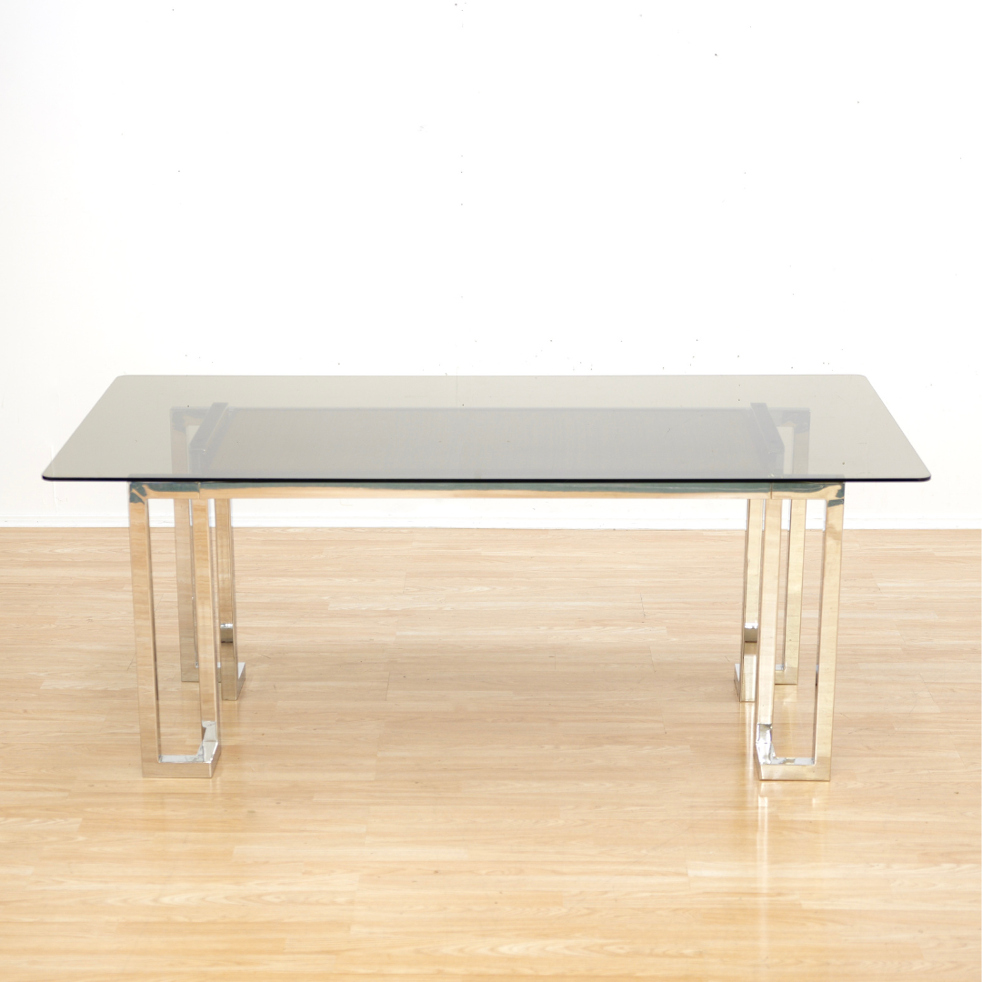 VINTAGE 1970s POST MODERN CHROME DESK TABLE BY TIM BATES FOR PIEFF FURNITURE