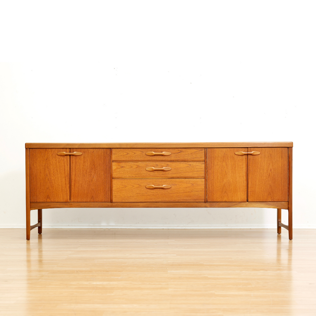LONG MID CENTURY TEAK CREDENZA BY NATHAN FURNITURE OF LONDON