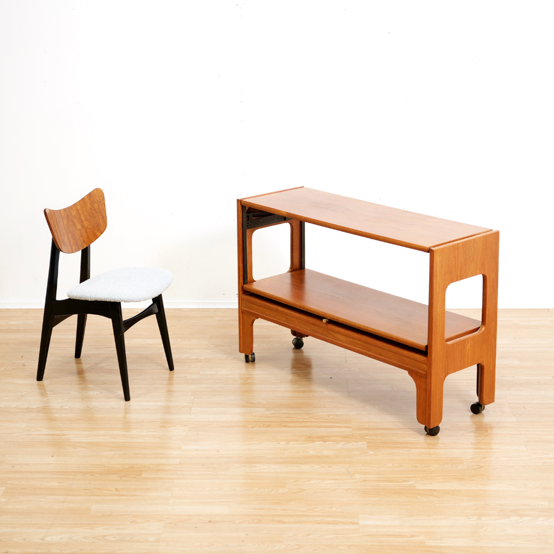 MID CENTURY MECHANICAL BAR CART FOLDING CONSOLE TABLE