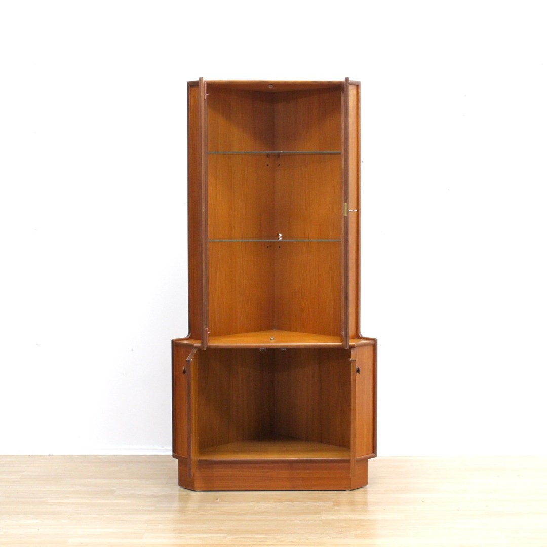 MID CENTURY CORNER CHINA CABINET BY TURNIDGE OF LONDON