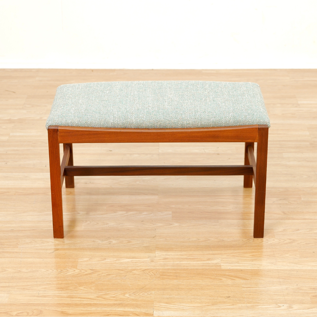 WIDE TEAK MID CENTURY VANITY STOOL