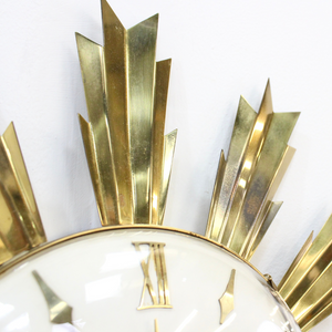 MID CENTURY BRASS SUNBURST WALL CLOCK