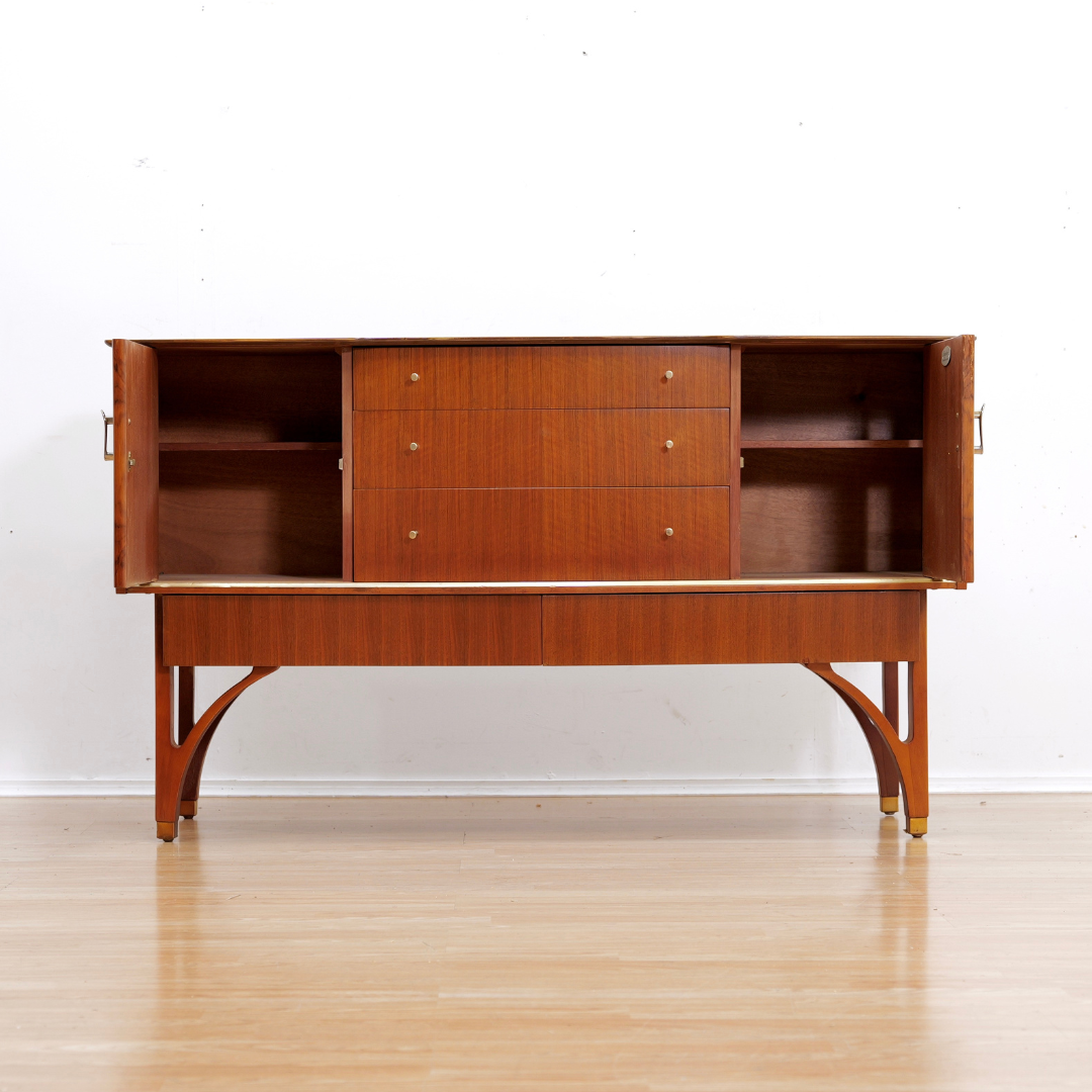 MID CENTURY WALNUT BUFFET CREDENZA BY BEAUTILITY FURNITURE