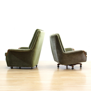 MID CENTURY GREEN VELVET SOFA & CHAIRS BY HEALS OF LONDON