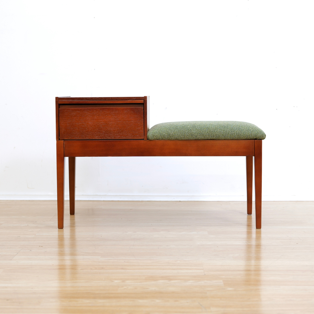 MID CENTURY ENTRYWAY IN TEAK & GREEN BENCH BY CHIPPY HEATH
