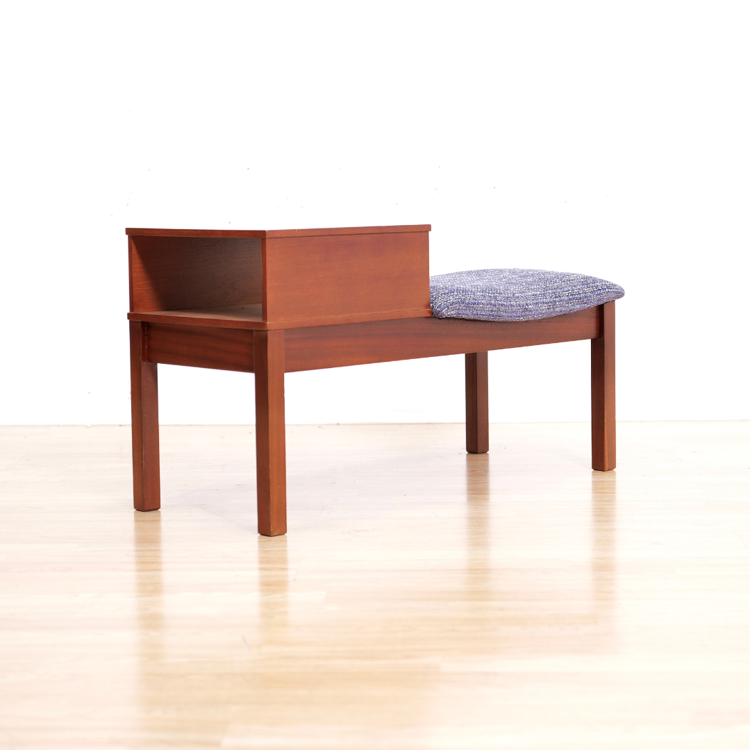 MID CENTURY ENTRYWAY BENCH IN PURPLE CHENILLE