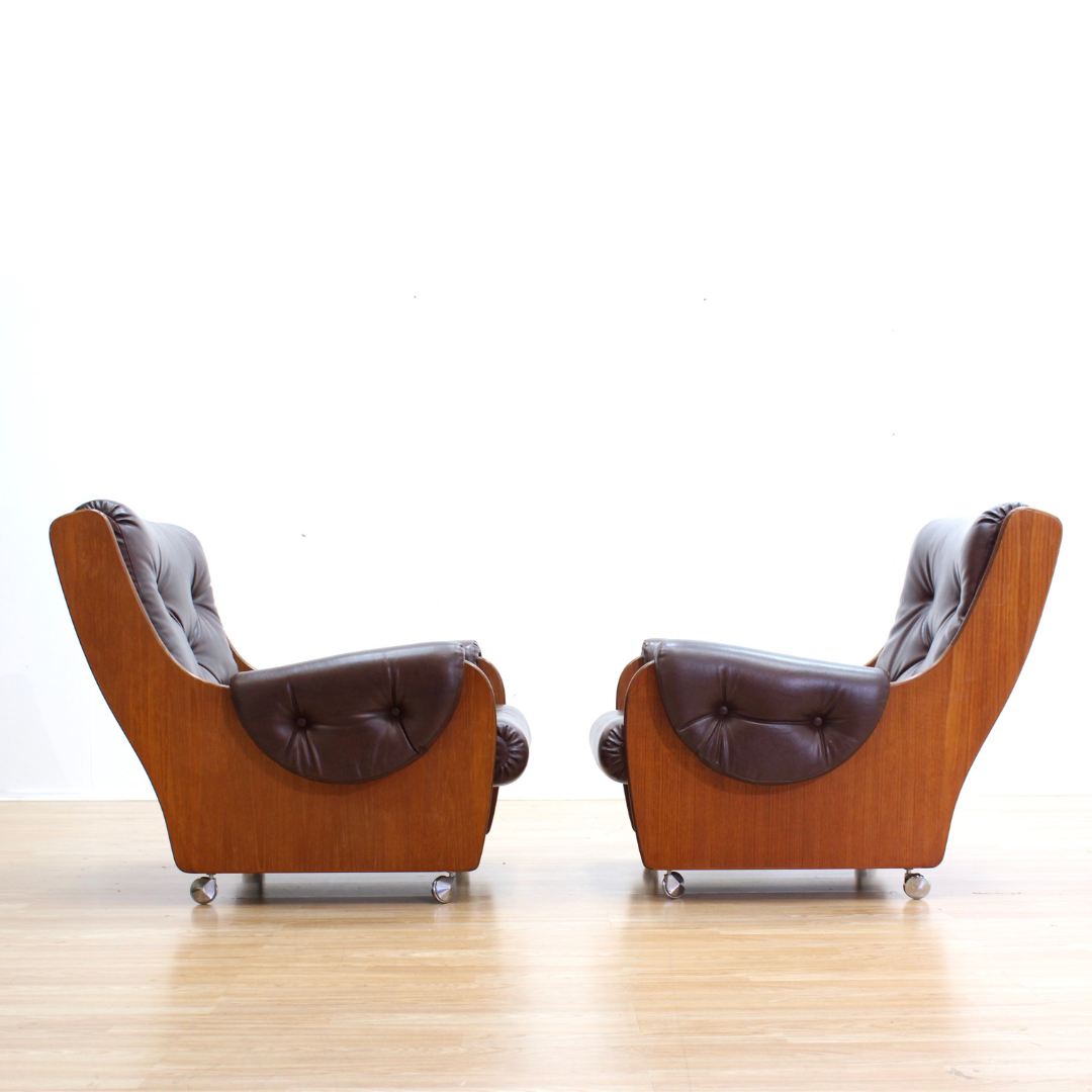 PAIR OF MID CENTURY SADDLEBACK LOUNGE CHAIRS BY G PLAN