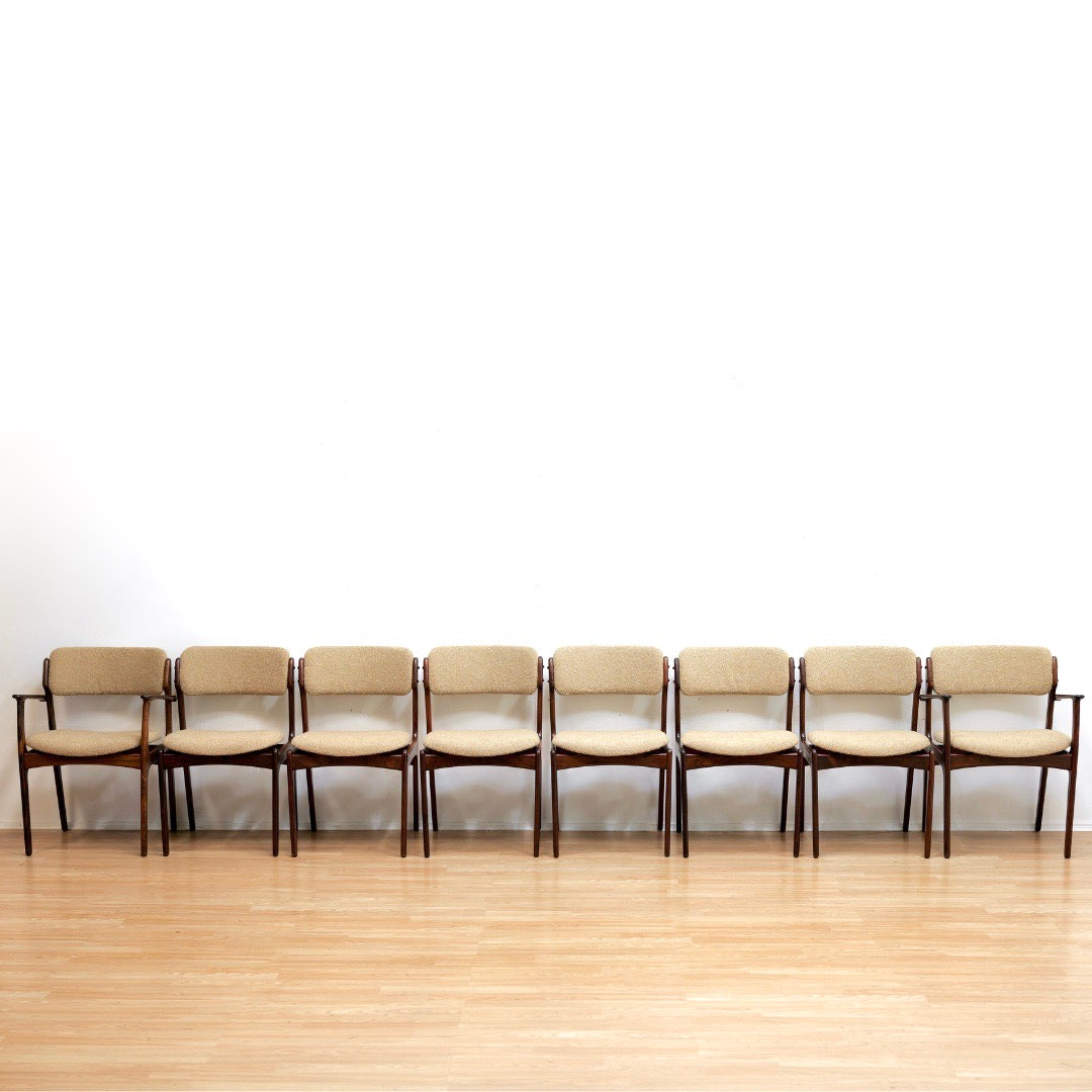 SET OF EIGHT DANISH MODERN MODEL 49 ROSEWOOD DINING CHAIRS BY ERIK BUCH