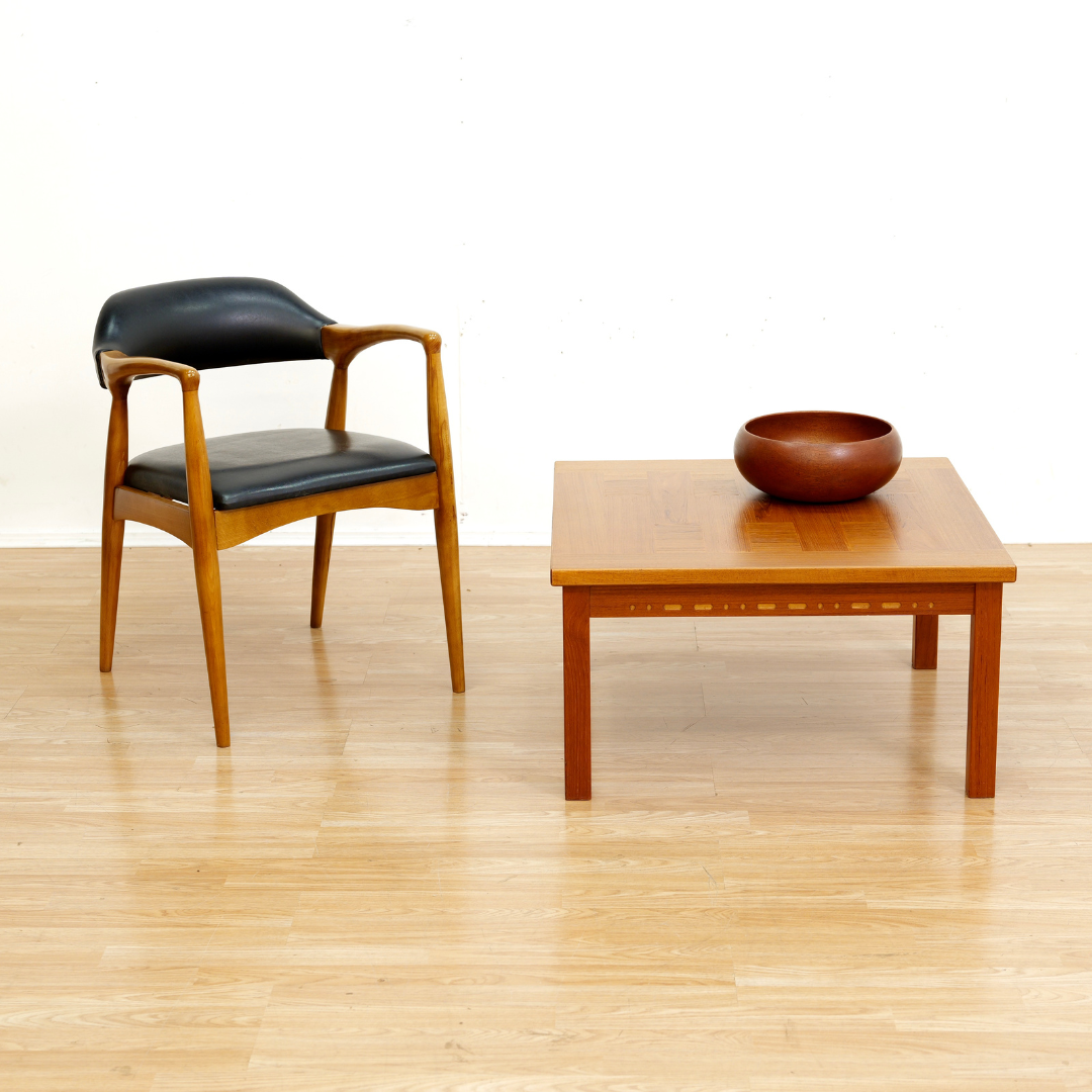 1960S DANISH DESIGN PARQUET TEAK SIDE COFFEE TABLE
