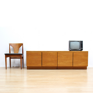 MID CENTURY LOW TEAK VINYL RECORD CREDENZA BY BEAVER & TAPLEY