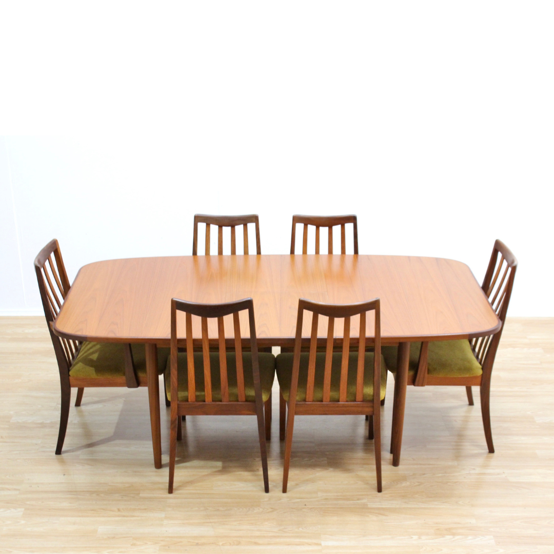 MID CENTURY DINING TABLE AND SIX CHAIRS BY G PLAN