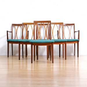 SET OF SIX MID CENTURY DINING CHAIRS BY G PLAN IN TEAL