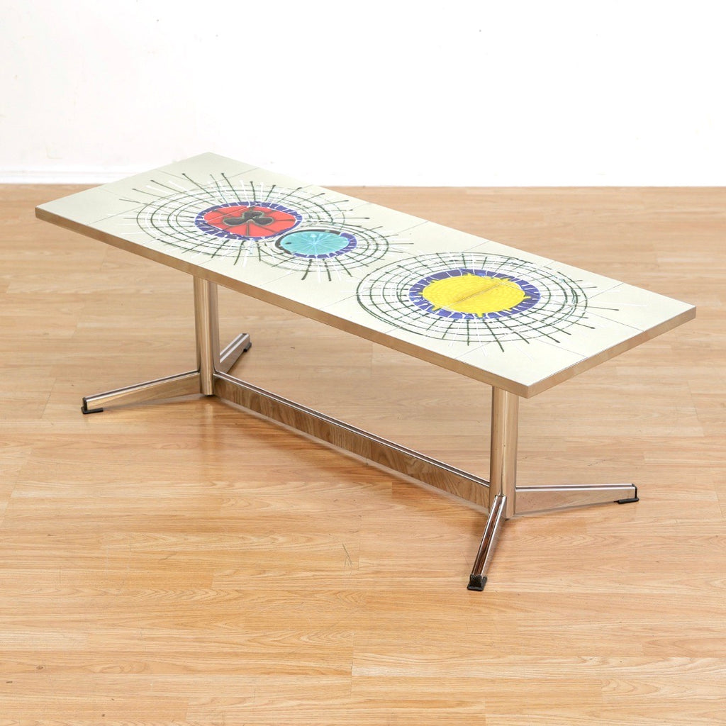 MID CENTURY CHROME & TILE COFFEE TABLE BY JULIETTE BELARTI
